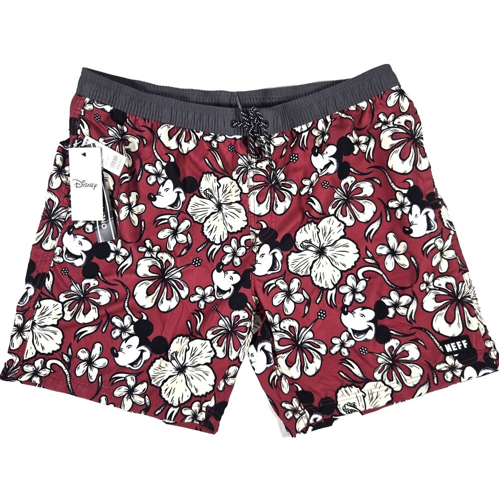 Neff Disney Mickey Mouse Swim Trunks Men's 2XL Brown Tropical Floral Shorts New